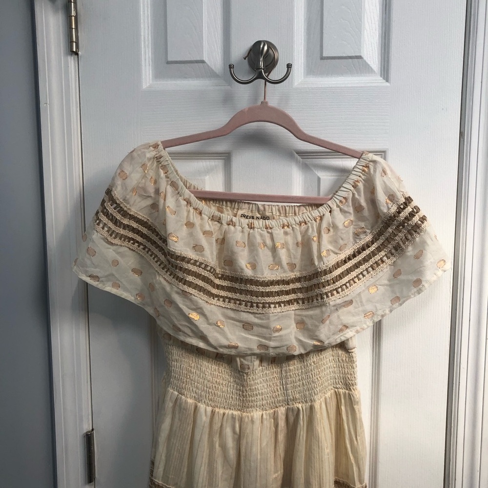 Dress Nado NWT Lined Medium dress Cream Brown Maxi Dress Boho Cotton - Picture 2 of 16